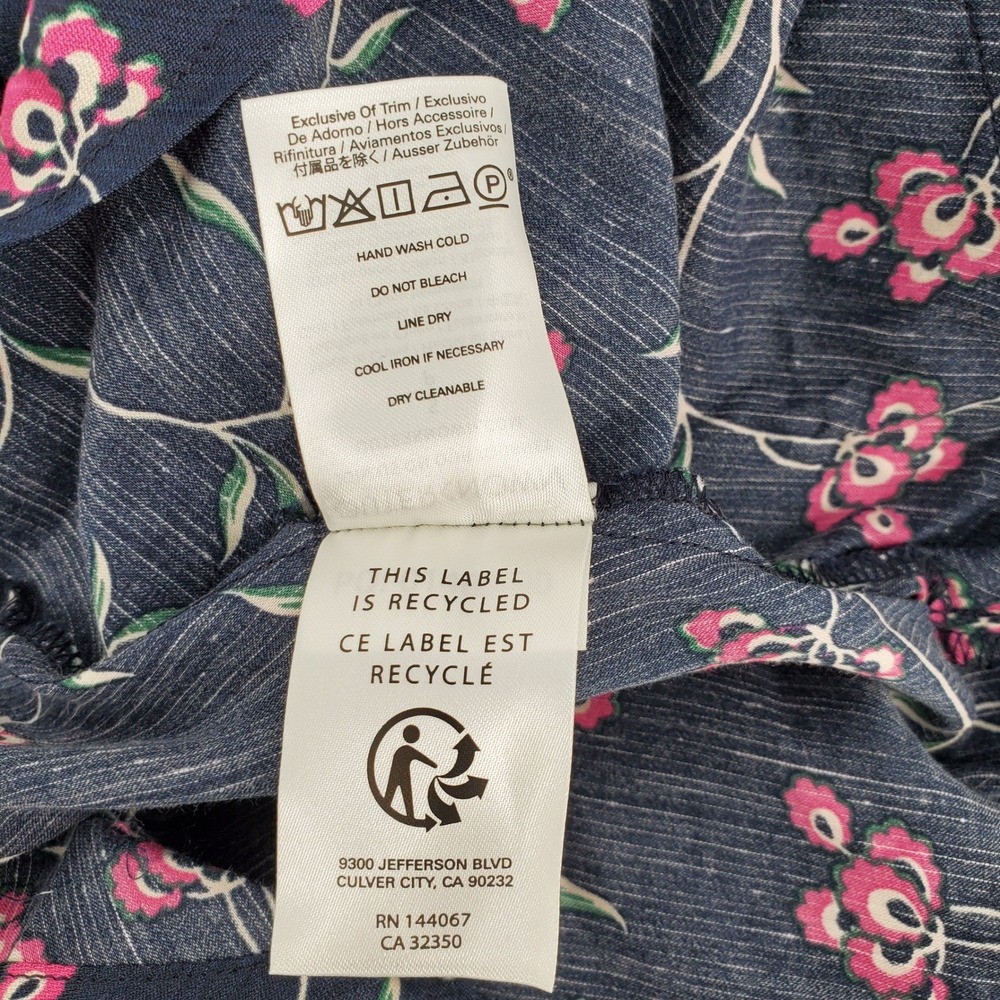 Outerknown S Oceana Floral Smocked Waist Midi Dress Navy Blue Pink Long Sleeve - Picture 6 of 10